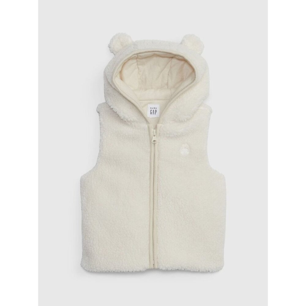 Baby Gap Baby Girl White Sherpa Bear Vest Size 6-12M